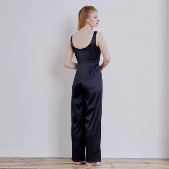 *Price Drop* NWOT ADAY midnight black stretch satin long haul jumpsuit - size M - Picture 2 of 7
